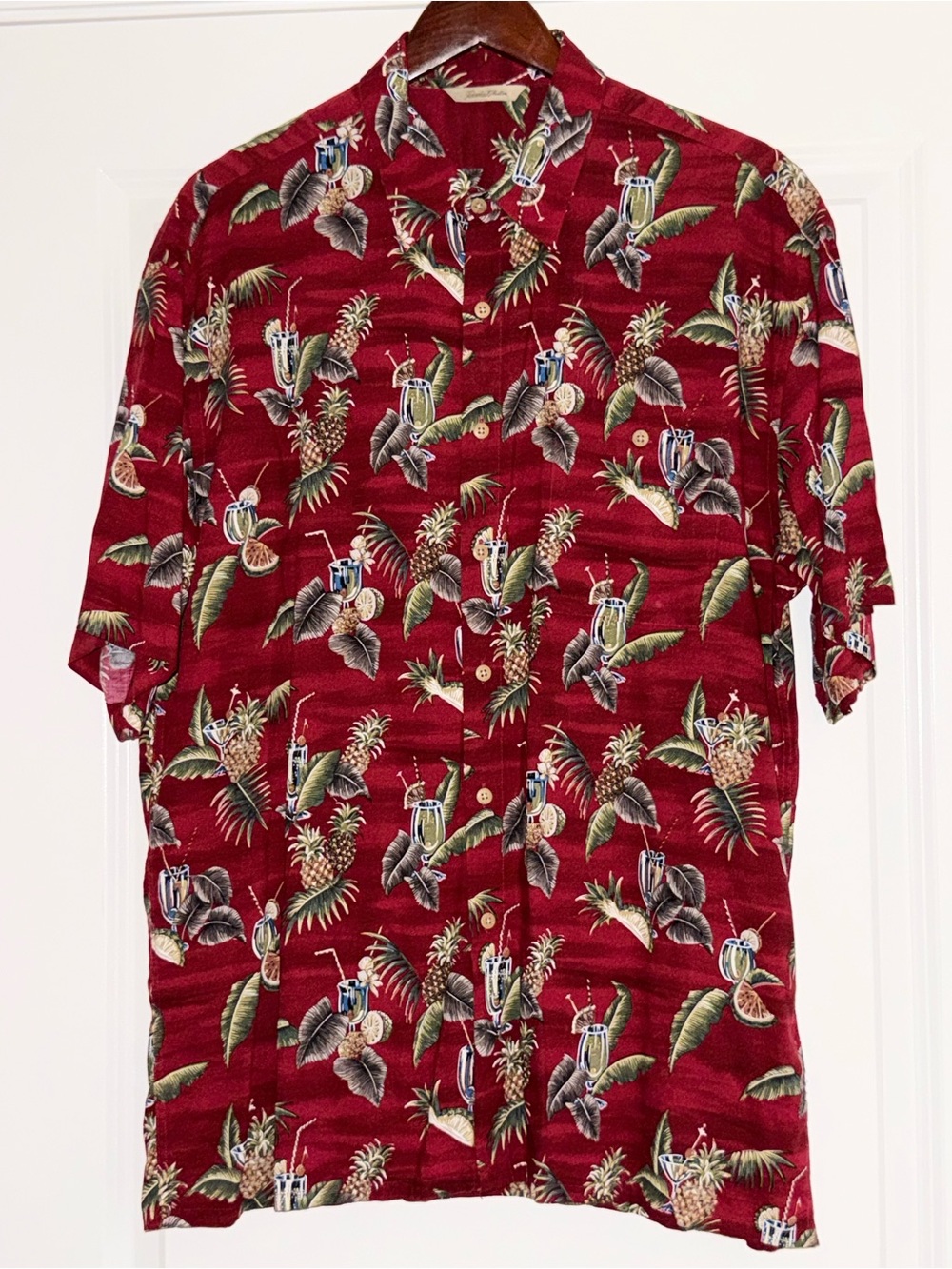 Paradise Collection Mens L 100% Rayon Maroon/Red Tropical Hawaiian aloha shirt